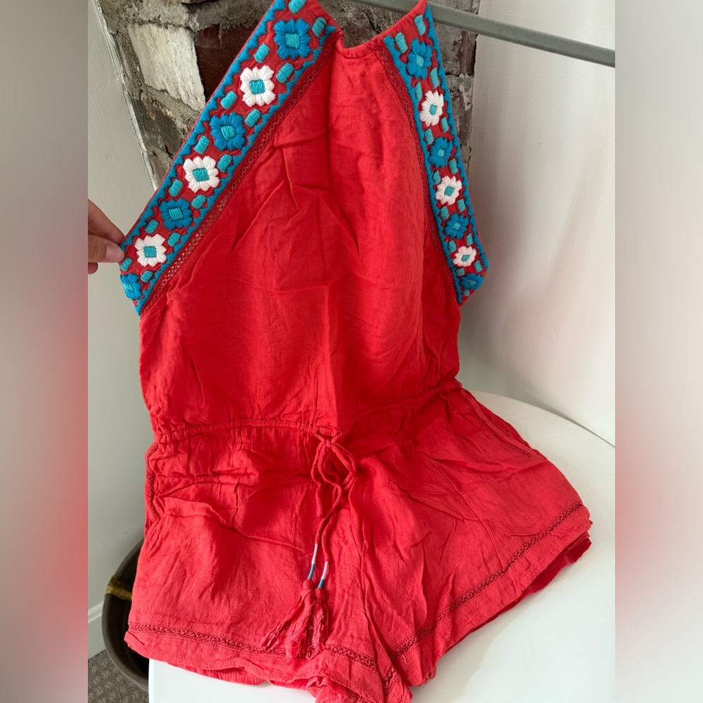 Piper by Townsen Red Embroidered Backless Romper